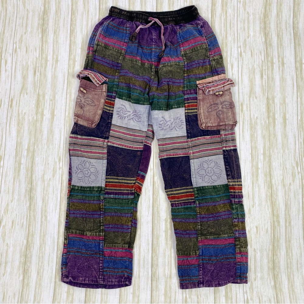 Patchwork Multicolor Pull On Cargo Trouser Pants - image 5